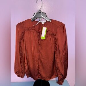 Sam Edelman Terracotta Blouse with Ruffle Accents